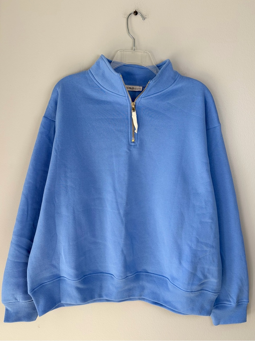 Zenana Blue Cornflower Fleece High Neck Quarter Zip Sweatshirt Loungewear Cozy